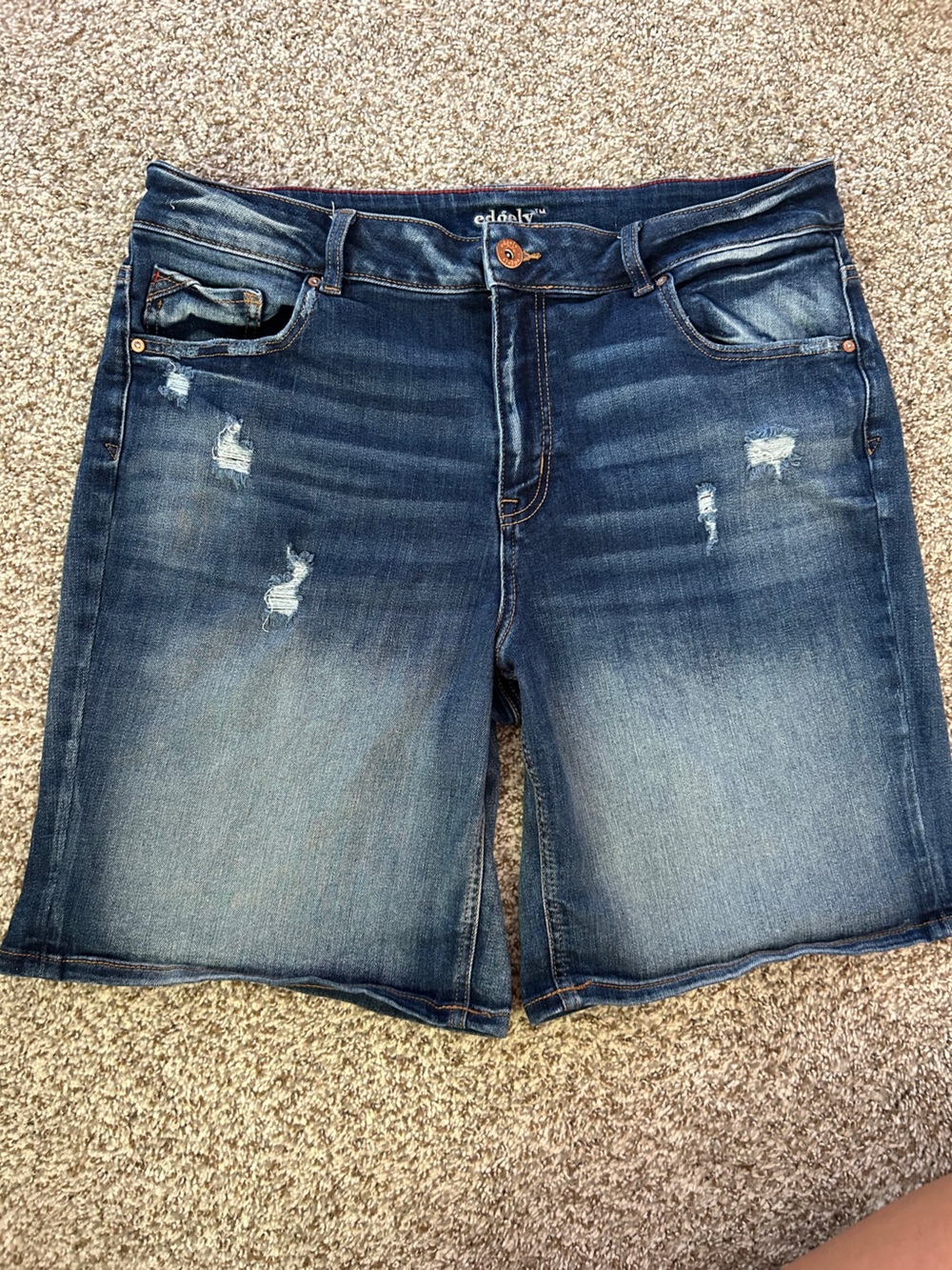 edgely High Rise Dark Blue Distressed Bermuda Shorts Denim Stretch Summer 18W